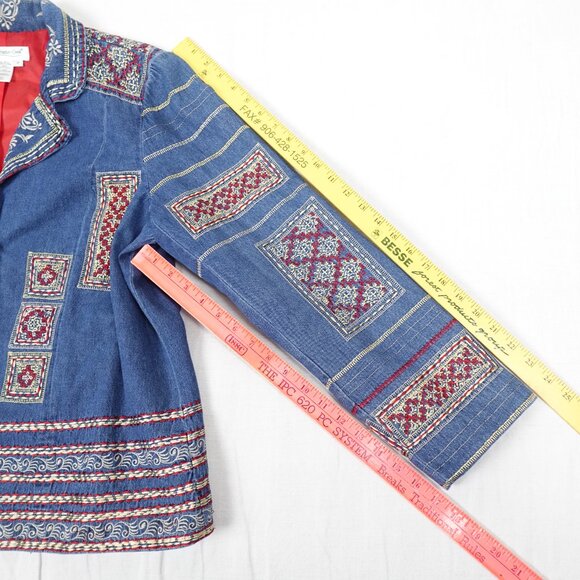 Coldwater Creek Embroidered Jean Jacket Women's 1X Boho Stitched Denim - Picture 13 of 13